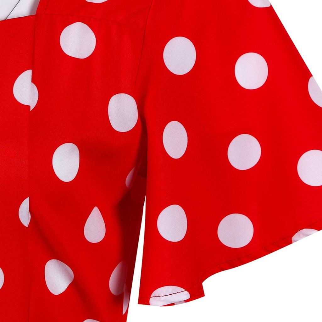 Women's Retro Travel Hem Short Sleeve Polka Dot Mid-Length Hem Dress