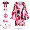 70s 80s Hippie Costume for Women, Retro Print Dress with Headband, Halloween Disco Outfit