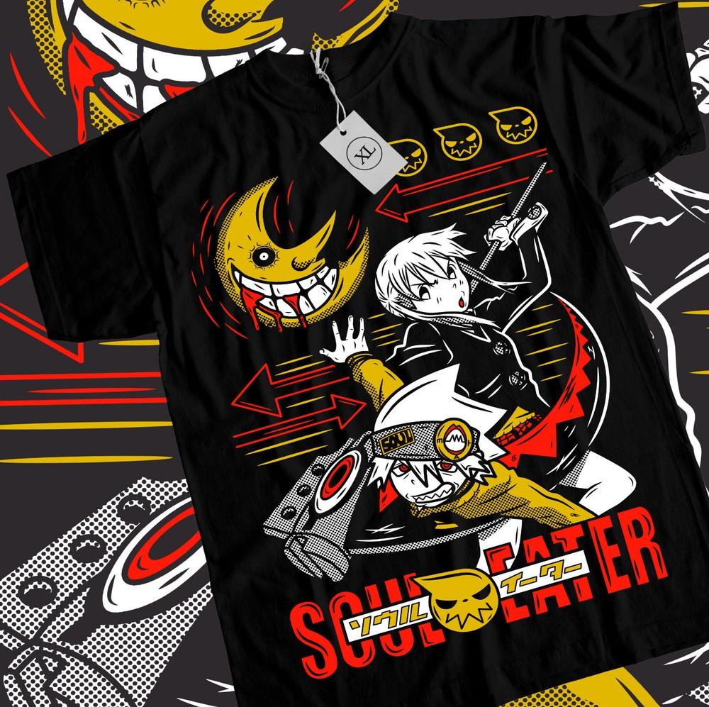 Футболка Soul Eater Смертельный Малыш Японское Аниме Манга Черная Звезда Футболка Все Размеры Унисекс Футболка XXL