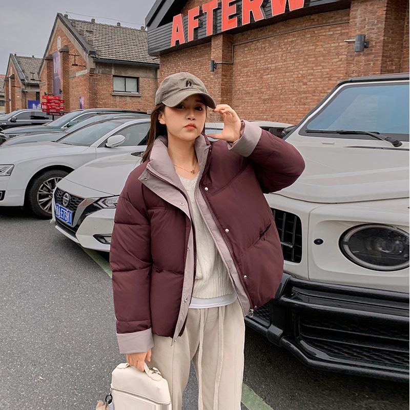 2025 new down cotton clothes women's short stand-up collar loose contrasting colors thickened loose warm bread clothes Korean version jacket