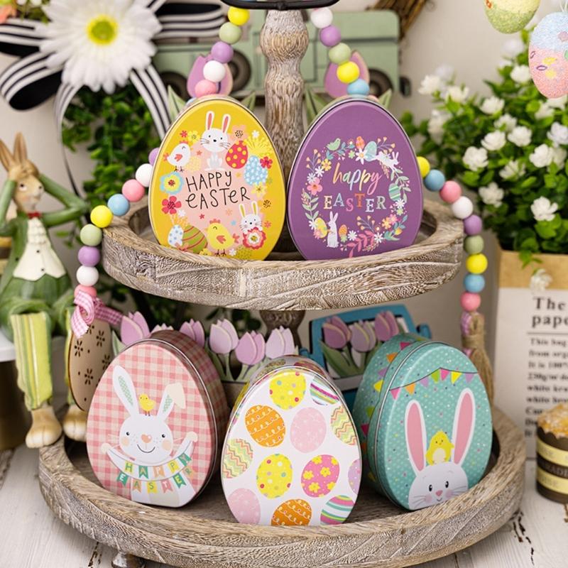 Iron Box Easter Candy Box Tinplated Eggshells Pattern Container for Party Organizing and Displaying