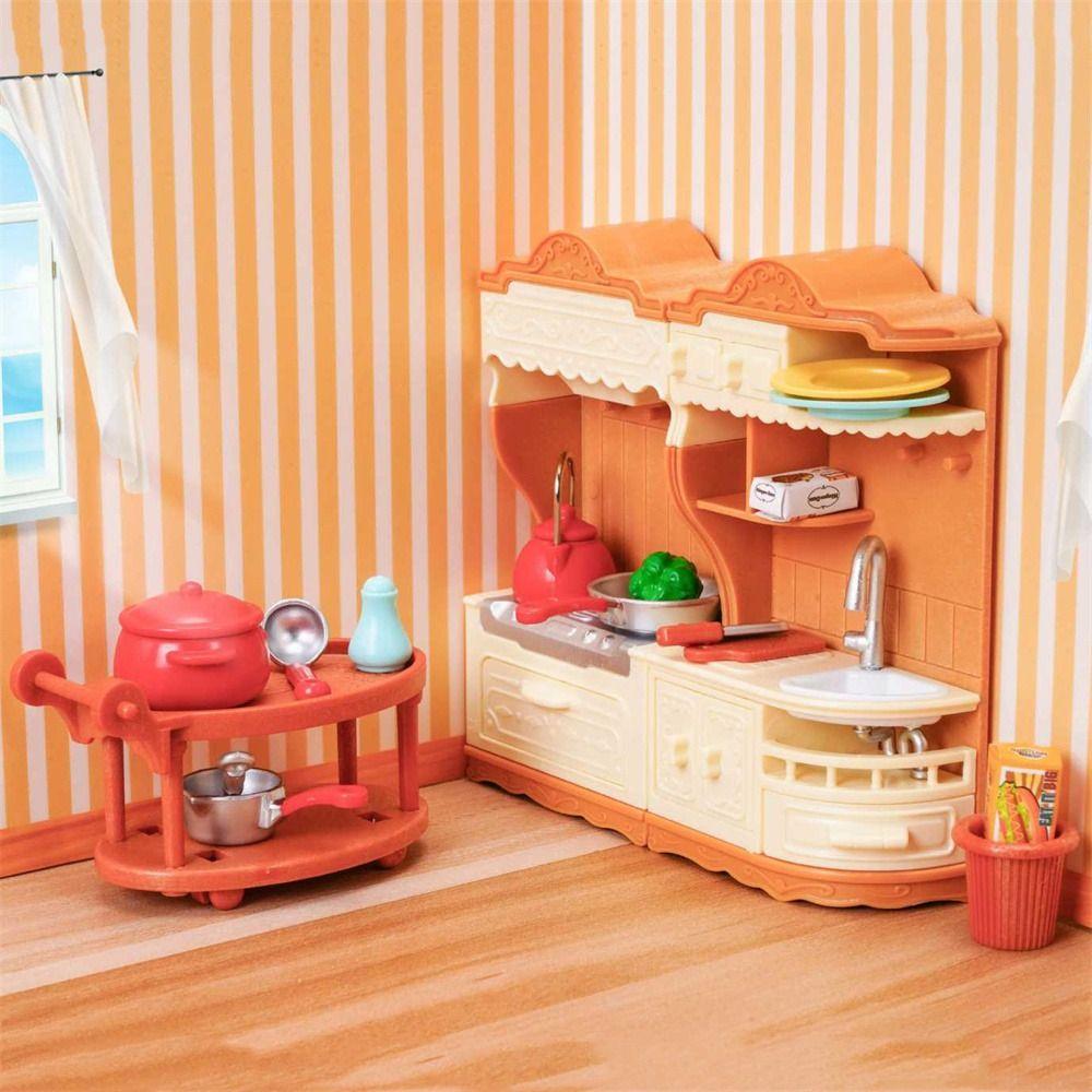 For Children Bathroom Dollhouse Furniture Kitchen Cooking Toy Pretend Play Toy Miniature Furniture