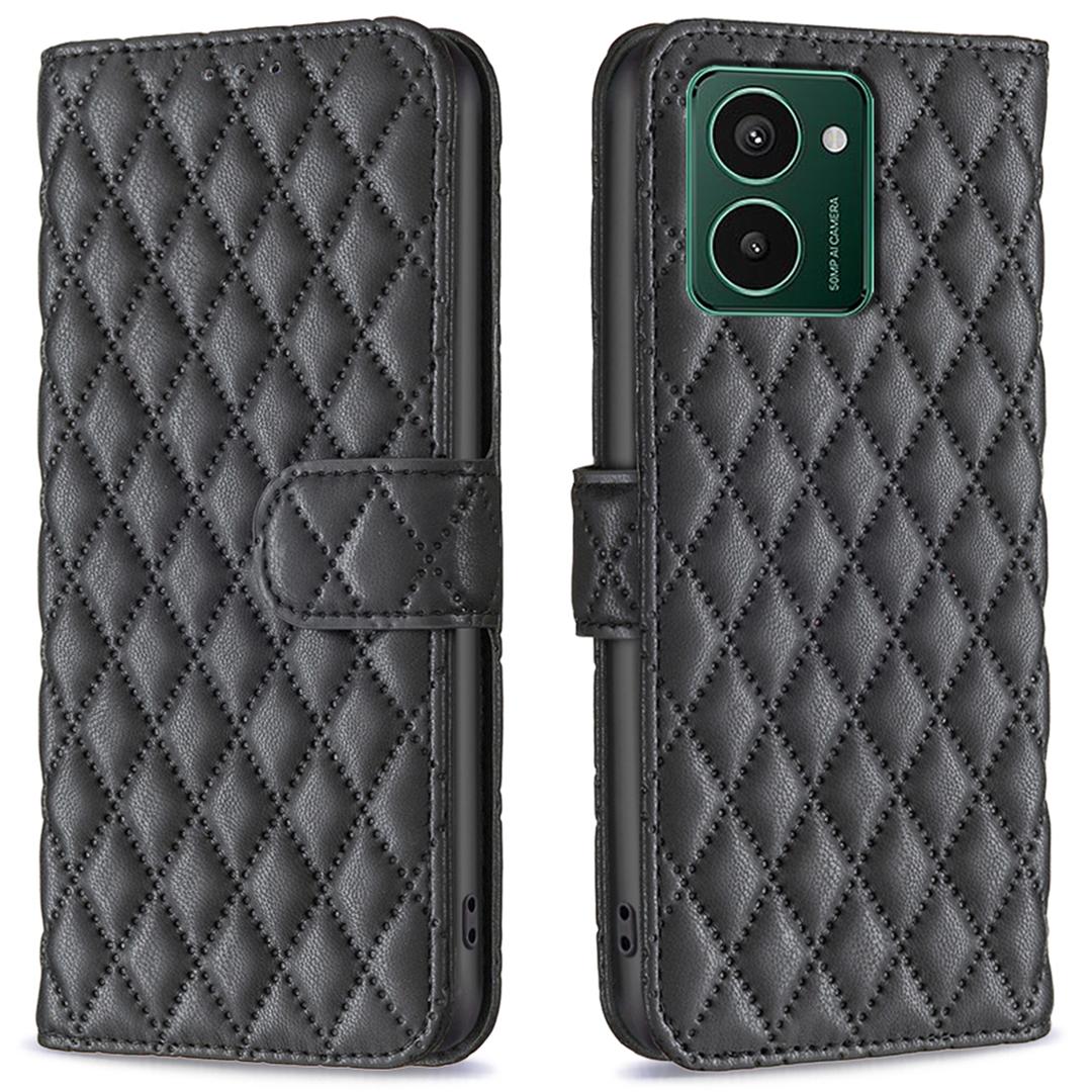 

For HMD Pulse Pro Leather Case Rhombus Wallet Flip Phone Cover Black