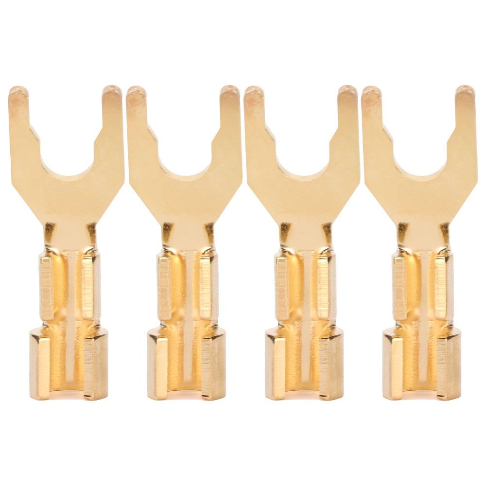 4PCS 45 Degree Fork Spade Speaker Connector Pure Copper Fork Speaker Wire Connector  For Amplifiers
