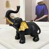 Elephant Ornament Black Golden Animal Design Resin Figurine Symbolizing Good Luck Strength Wisdom Elephant Sculpture