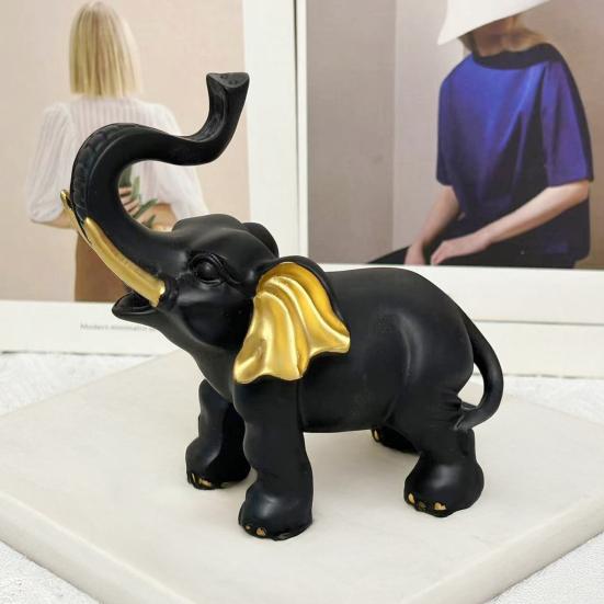 Elephant Ornament Black Golden Animal Design Resin Figurine Symbolizing Good Luck Strength Wisdom Elephant Sculpture