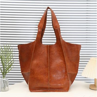 Damentasche Retro Einfache Große Tasche Spleißen Weiches Leder Einzelne Schulter Große Kapazität Trend Einfache Tragetasche