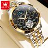 OLEVS 7018 Men's Watches Dgital Dial Skeleton Flywheel Automatic Mechanical Wristwatch Luxury Moon Phase Week Calendar Man Watch