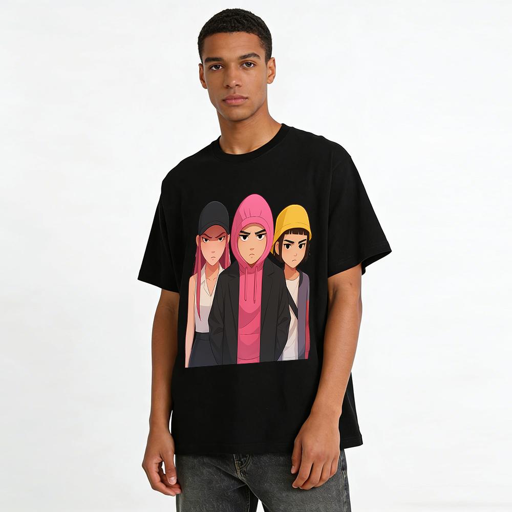 Cool Trio Anime Print Casual Top Unisex Loose Fit Versatile Daily T-Shirt Streetwear Pure cotton T-shirt