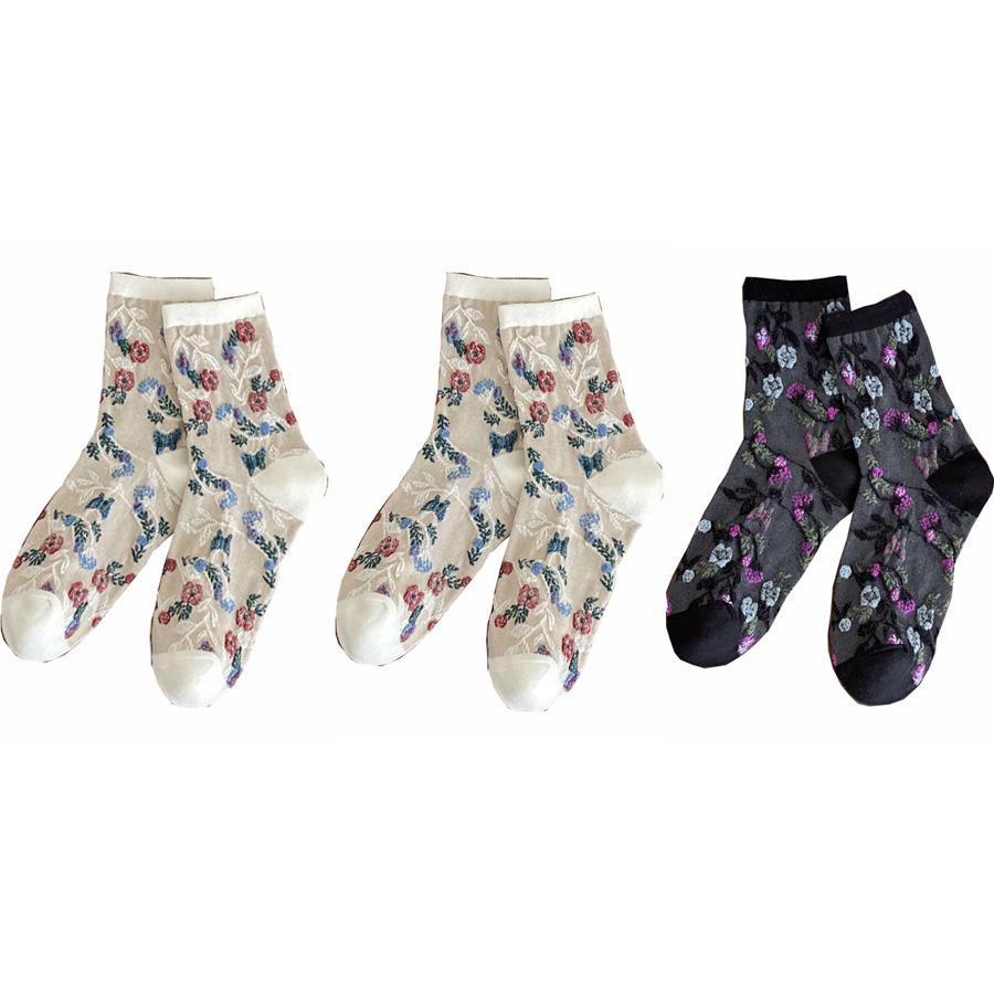 

3 пары осенне-зимних длинных женских носков, модные вечерние милые женские носки с цветочным принтом для дома и офиса, милые красивые носки средней длины One Size