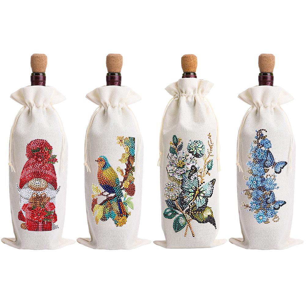 

4pcs DIY Diamond Painting Wine Bag Kit Partial Drill Crystal Painting Wine Bottle Bag Multi-Purpose for Wedding Birthday Holiday