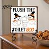 Bathroom Countertop Ornament Halloween Wooden Table Sign, Cute Spooky Ghost Plaque with Autumn Home Decorations Metal Stand for Kitchen Shelf
