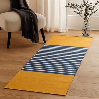 Tapete Passadeira de Algodão Amarelo Azul 70x170cm
