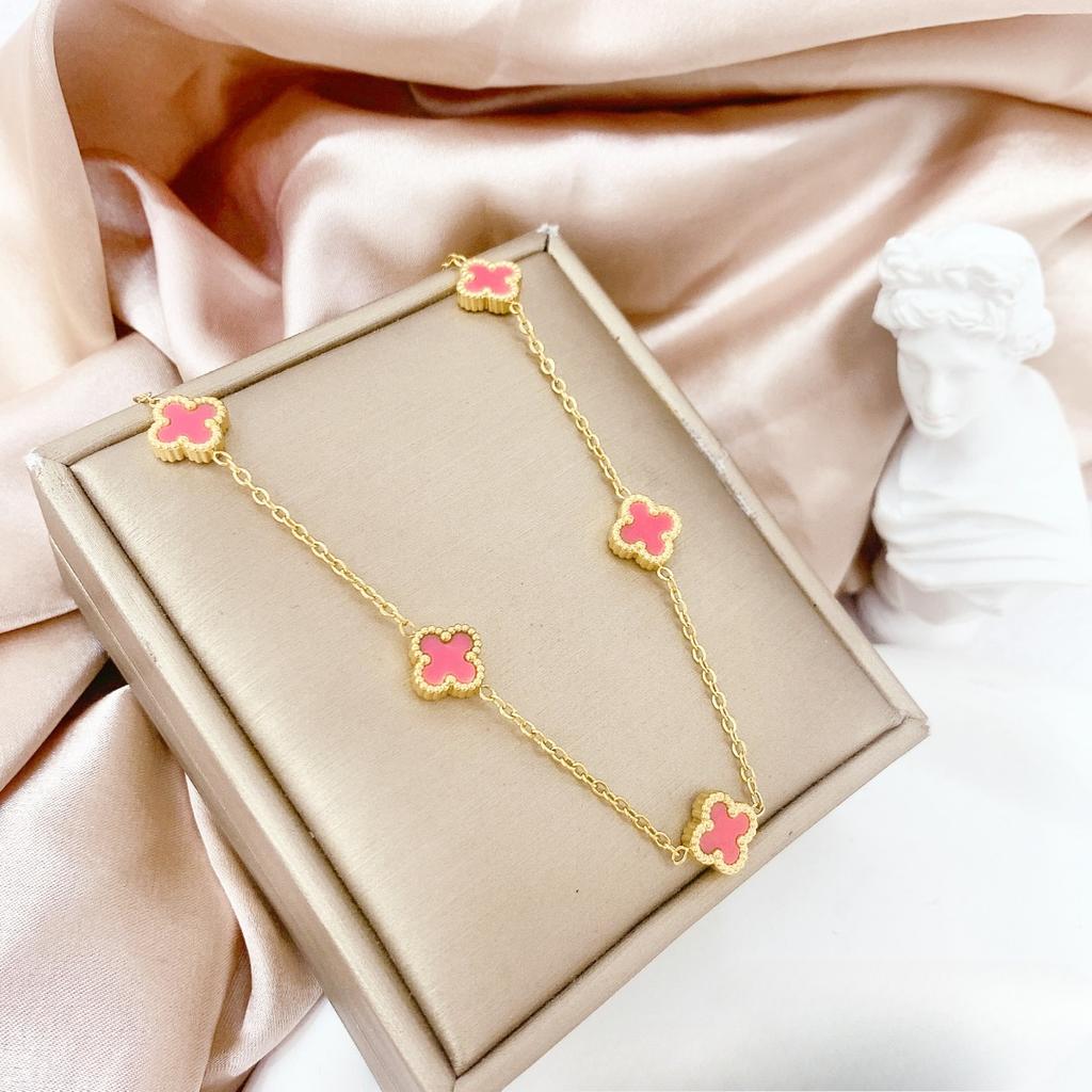 Light Luxury Double-Sided Four-Leaf Clover 5 Flowers Necklace New Titanium Steel Collarbone Chain Women's High-Class Feeling Necklace