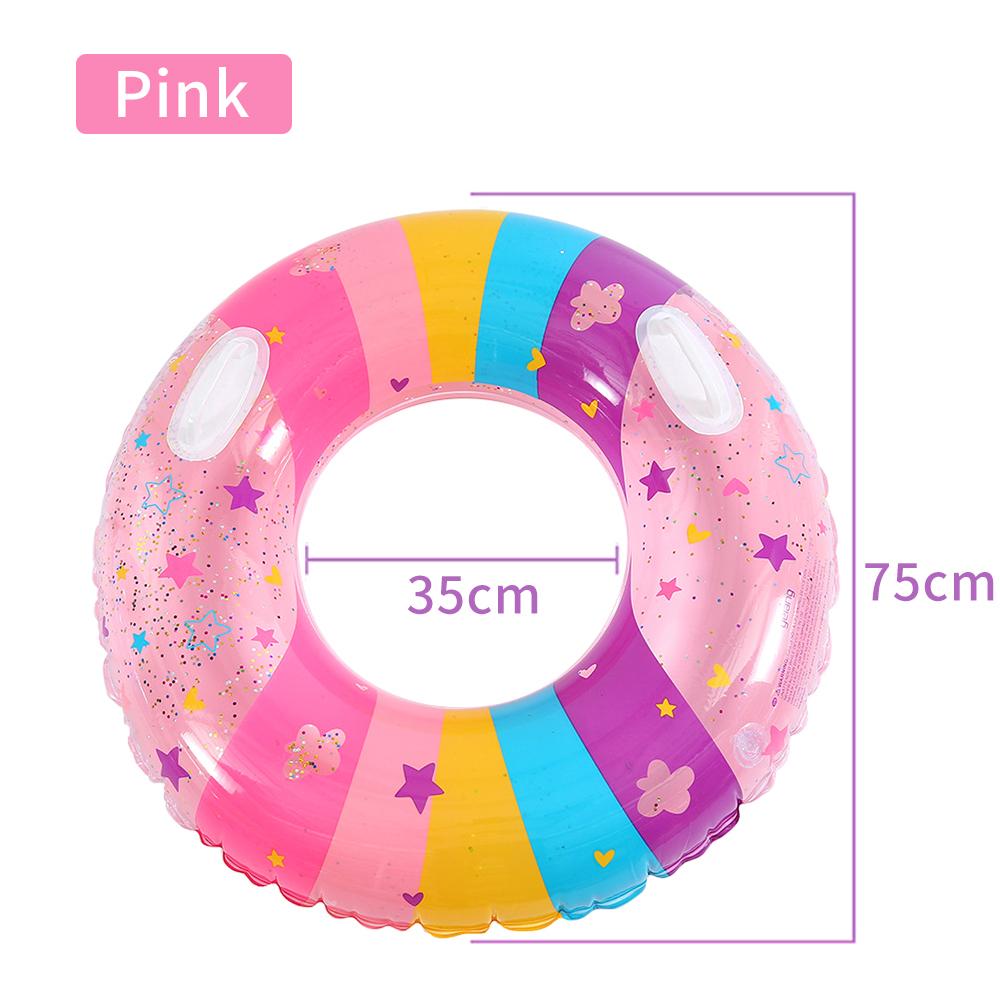 

Rainbow Glitter Swim Ring, Inflatable Pool Float with Handles for Adults & Kids