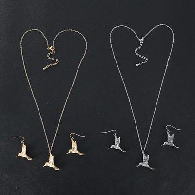 Stainless Steel Waterproof Non-Fading Bird Wing Earrings & Pendant Set for Women