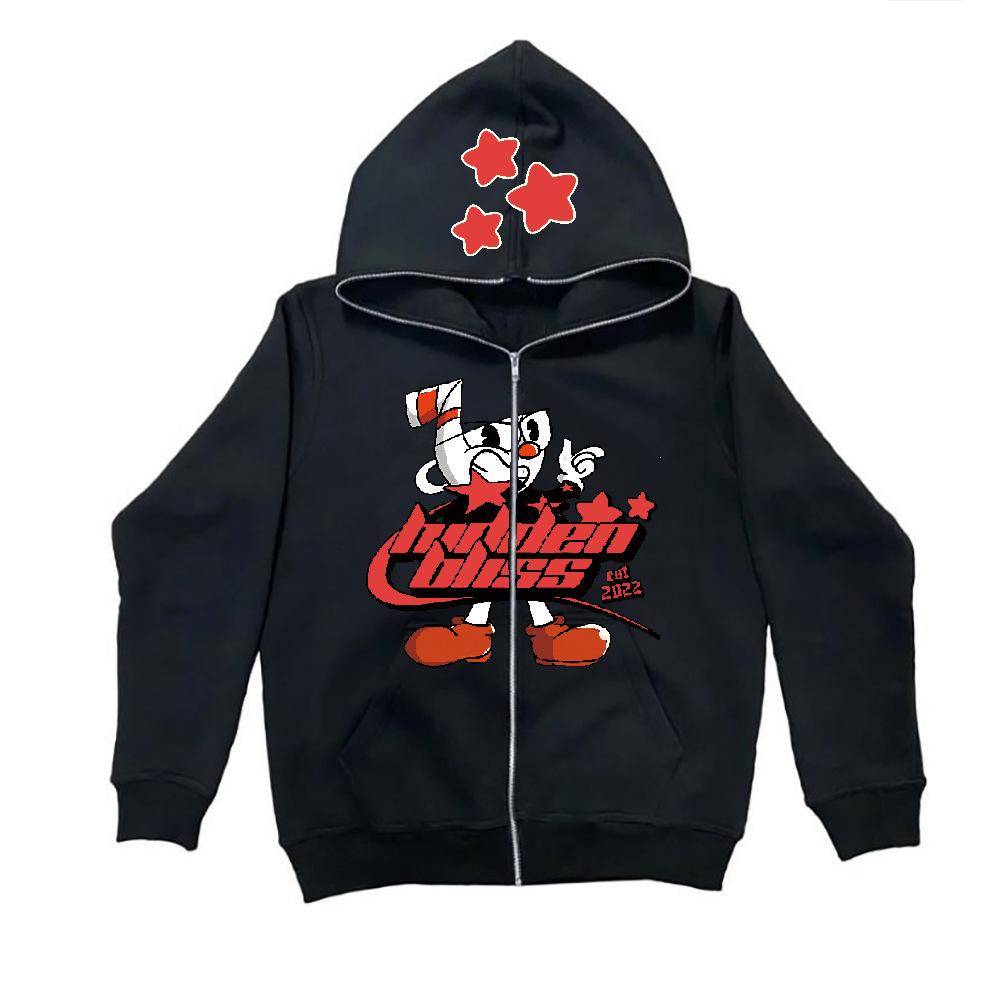Come to the picture to customize the Y2k long zipper sweater, women s hoodie, come to the version to customize the gothic punk Harajuku zipper. S чёрный