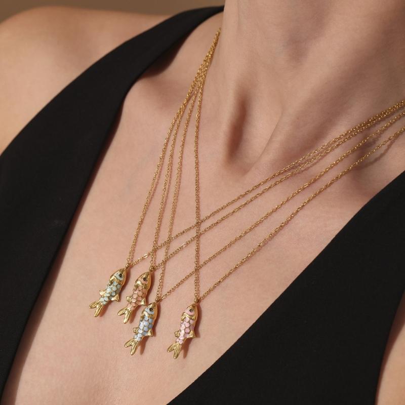 Elegant Pearls Fish Pendant Necklace In Silver Or Gold For Daily Wear And Gift Giving