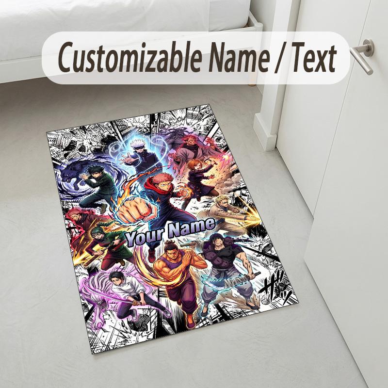 Personalized Crystal Velvet Carpet,Jujutsu Kaisen Custom Printed Name, Plush Area Rug For Home Indoor Decor