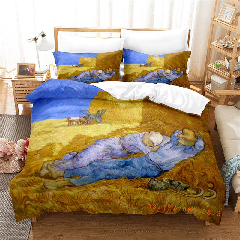 Sternennacht-Bettbezug-Set von Van Gogh, Queen-Size-Größe, Ölgemälde, berühmte moderne klassische Himmelssternkunst, dekoratives 3-teiliges Bettwäscheset