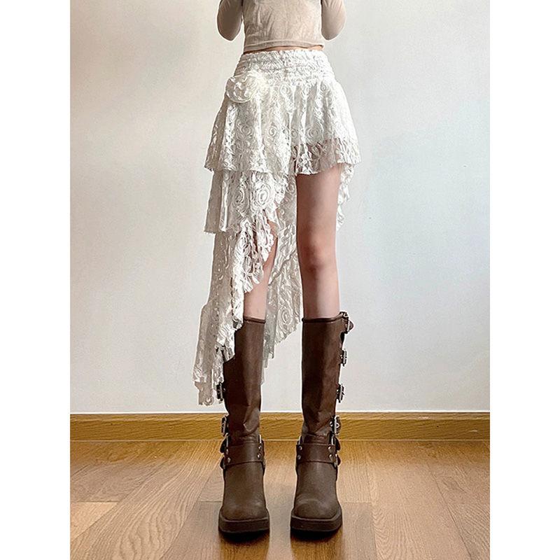 

Юбка в стиле ретро из французского кружева в стиле бохо и романтики, юбка с неровным подолом и нишевым дизайном XL