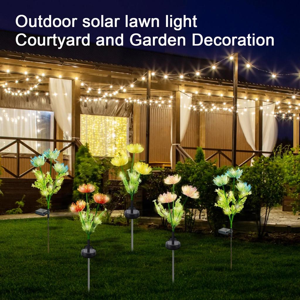 Solar Powered Garden Light Outdoor Decorative Lawn Stake with Artificial Flower Design and Stainless Steel Pole for Yard Pathway Lighting