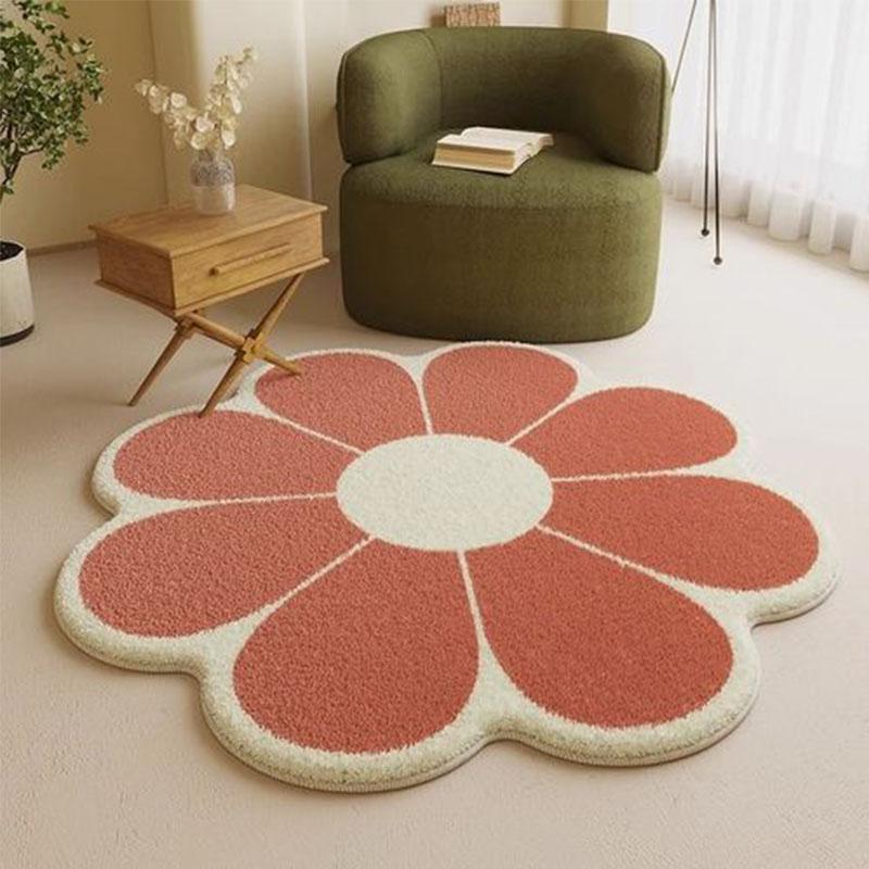 Rund Blomsterteppe Stue Soverom Søtt Teppe Sengside Studierom Tepper Barn Mykt Raggete Stol Husholdning Sklisikker Gulvmatte