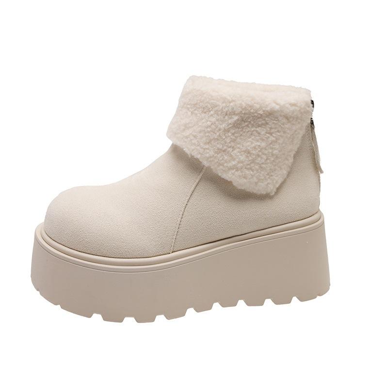 Casual shoes super soft winter heightening new cotton shoes fluffy ugly cute big head snow boots women's short boots velvet thick sole
