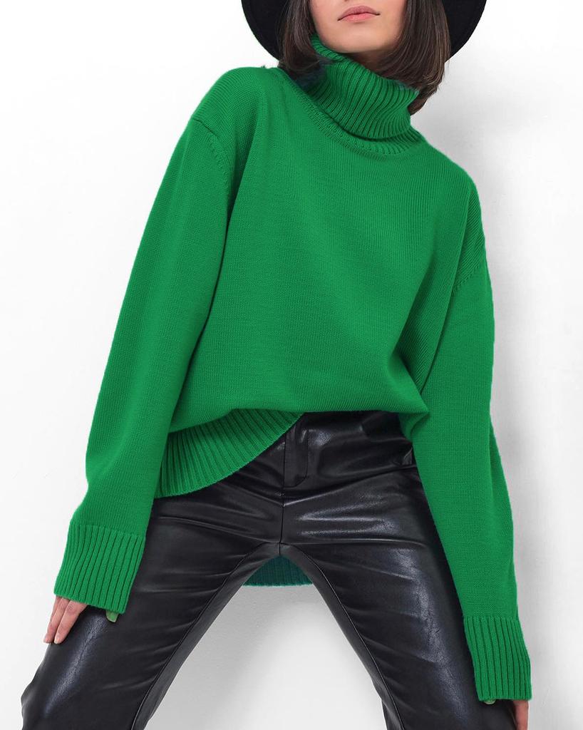 Russia Hot Sale Solid Color Women's Knitted Pullover Turtleneck Loose 066