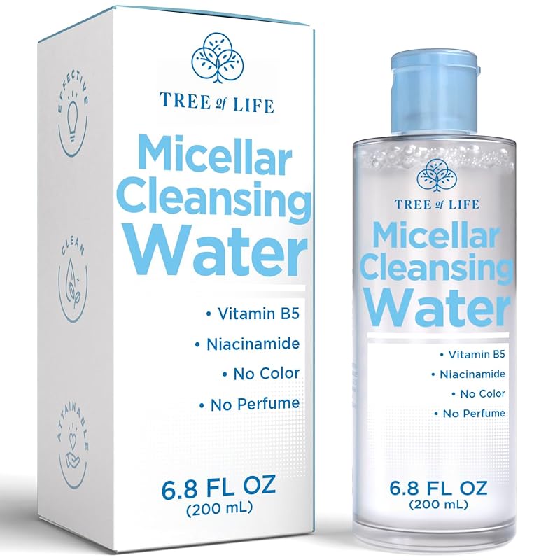 Tree of Life Beauty Micellar Cleansing Water (6.8fl oz) - Micellar Water Makeup Remover with Niacinamide, Vitamin B5, Glycerin - Eye Makeup Remover 6.8 Fl Oz (Pack of 1)