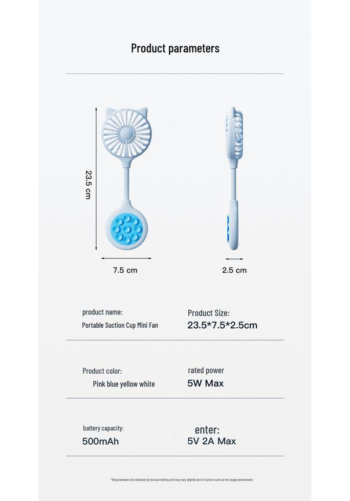 WangT6 Portable USB Mini Folding Fan with Suction Cup for Home and Outdoor Use