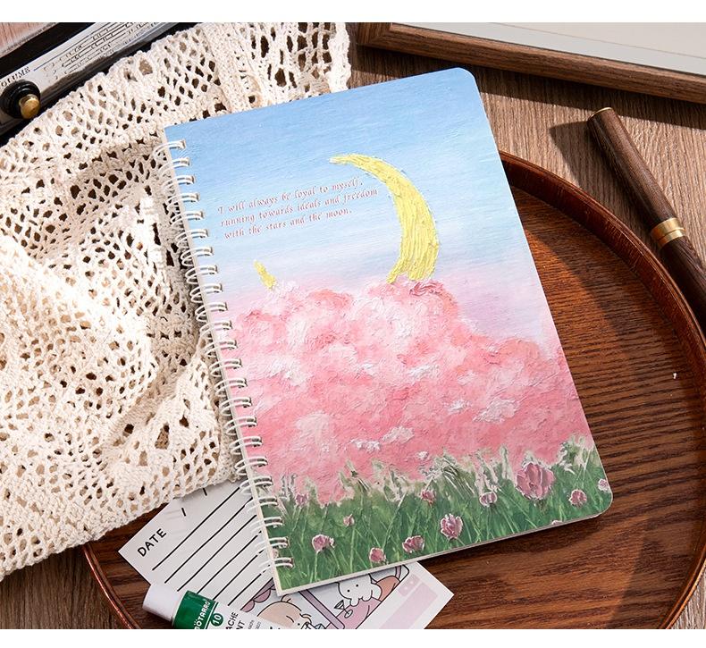 Oil Painting Landscape A5 Coil Student Cute Stationery Thickened Horizontal Line Memo Diary Notebook