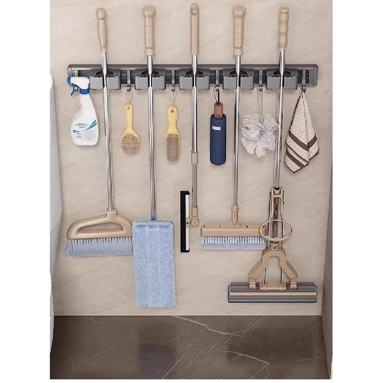 Mop and Broom Organizer Mop Holder Rack Mop Holder Wall Mounted Strong Broom Mop Holder Self With 5 Hooks Organizers Hang Broom Cup Holders 5