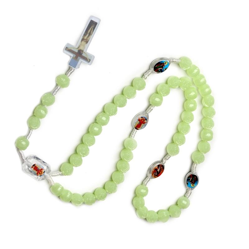 glowing in Dark Rosary Necklace Holy Jewelry Charm Decoration for Birthday Wedding Festival Decoration