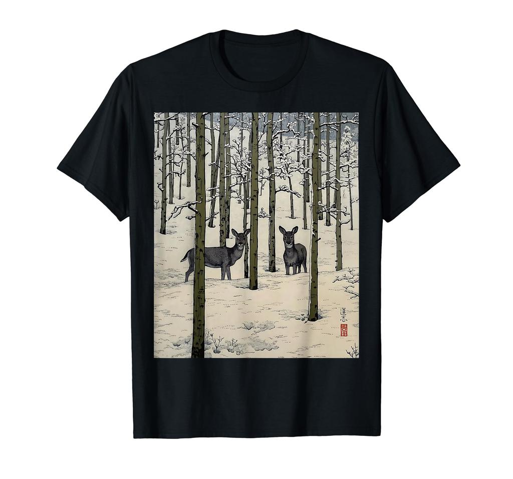 Nara Yoshida Kreativer Japanischer Rothirsch, Stadt, Japan, Wald, Schnee, Winter, Toshi, Druck, Kunst, Ukiyo-e, T-Shirt,