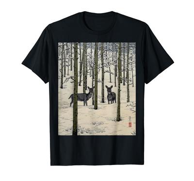 Nara Yoshida Creative Japanese Aspin Deer, City, Japan, Forest, Snow, Winter, Toshi, Print, Art, Ukiyo-e, T-Shirt,