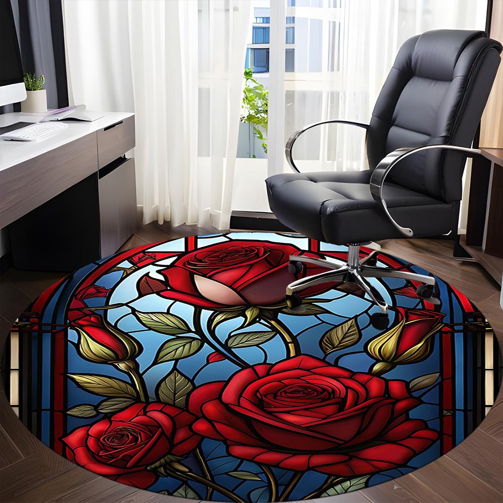 1pc Rose Window Office Round Area Rug, Under Office Chairs Bedroom Living Room Home Decor, Room Deco