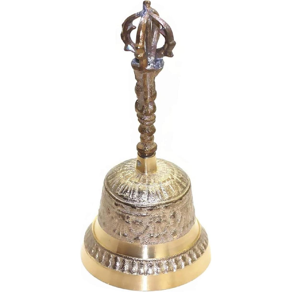 Hand Bell 6.8 Inch High Brass Antique Handbell Vintage Style Loud Solid Brass Hand Call Bell for School Reception Dinner Shop Hotel Service
