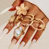 European and American design liquid lava flower opening ring ins baroque imitation pearl set gemstone ring