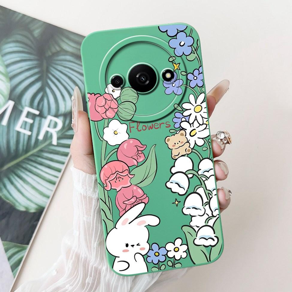 Für Redmi A3 Hülle Niedliche Cartoon Katze Ästhetisch Blumenmädchen Junge Stoßfeste Silikon-Rückabdeckung Für Xiaomi Redmi A3 Handyhülle Coque