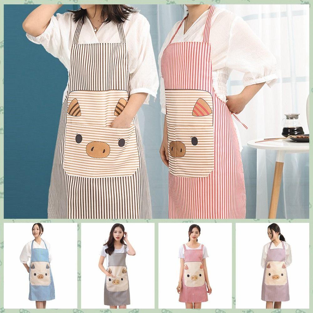 Stripe Pig Pattern Apron Oil-proof Cartoon Apron Cute   Kitchen