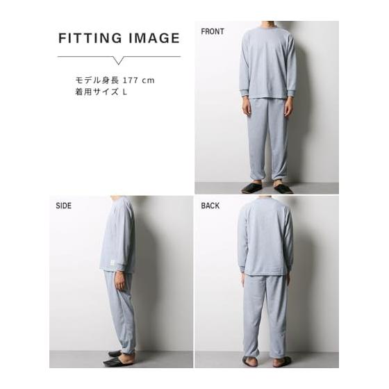 [Nissen] Pajamas Room Wear Top and Bottom Set, Long Sleeve, Cardboard Knit, Plain, Simple, Men's, Autumn, Spring