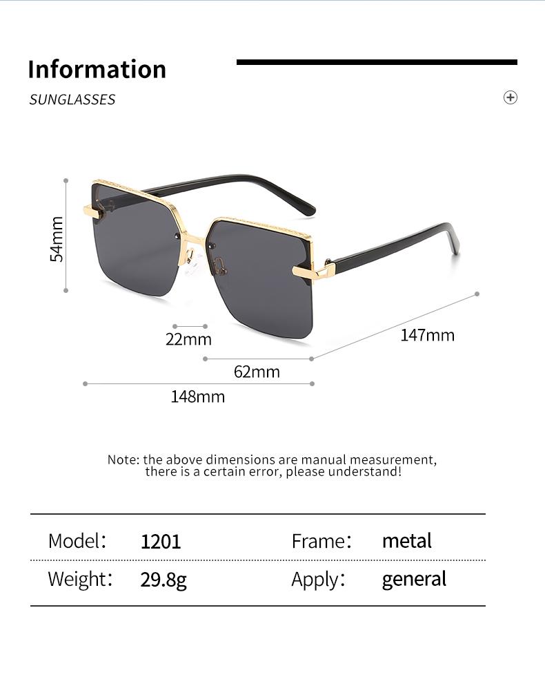 Trendy Metal Half Frame Cool Square Sunglasses Ins Square Glasses Fashion Sunglasses Sunshade Glasses 1201