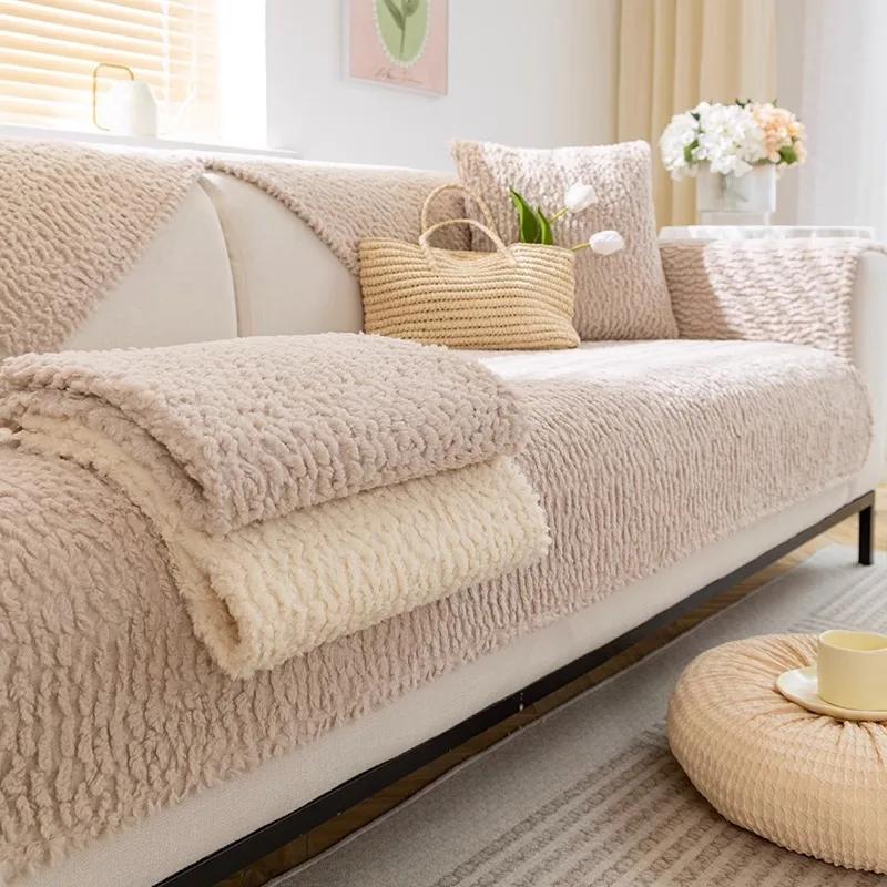 Thicken Plush Sofa Cushion Winter Warm Sofas Mat Towel Anti-slip Universal Couch Covers Pets Kid Soft Sofa Blanket Living Room