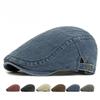 Unisex Washed Cotton Flat Cap Retro Simple Plain Ivy Hat Adjustable Cabbie Beret for Spring Summer Men Women