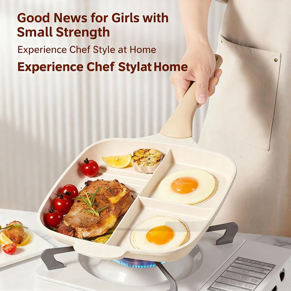 COOKER KING Fried Egg Pan Partition Frying Pan3 In1 Breakfast Frying Pan Multifunctional Non-Stick Barbecue Lunch Pancake