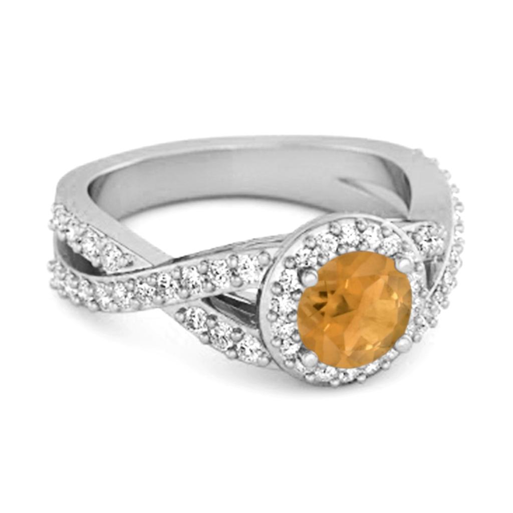 Citrine Halo Accents Ring- 925 Sterling Silver