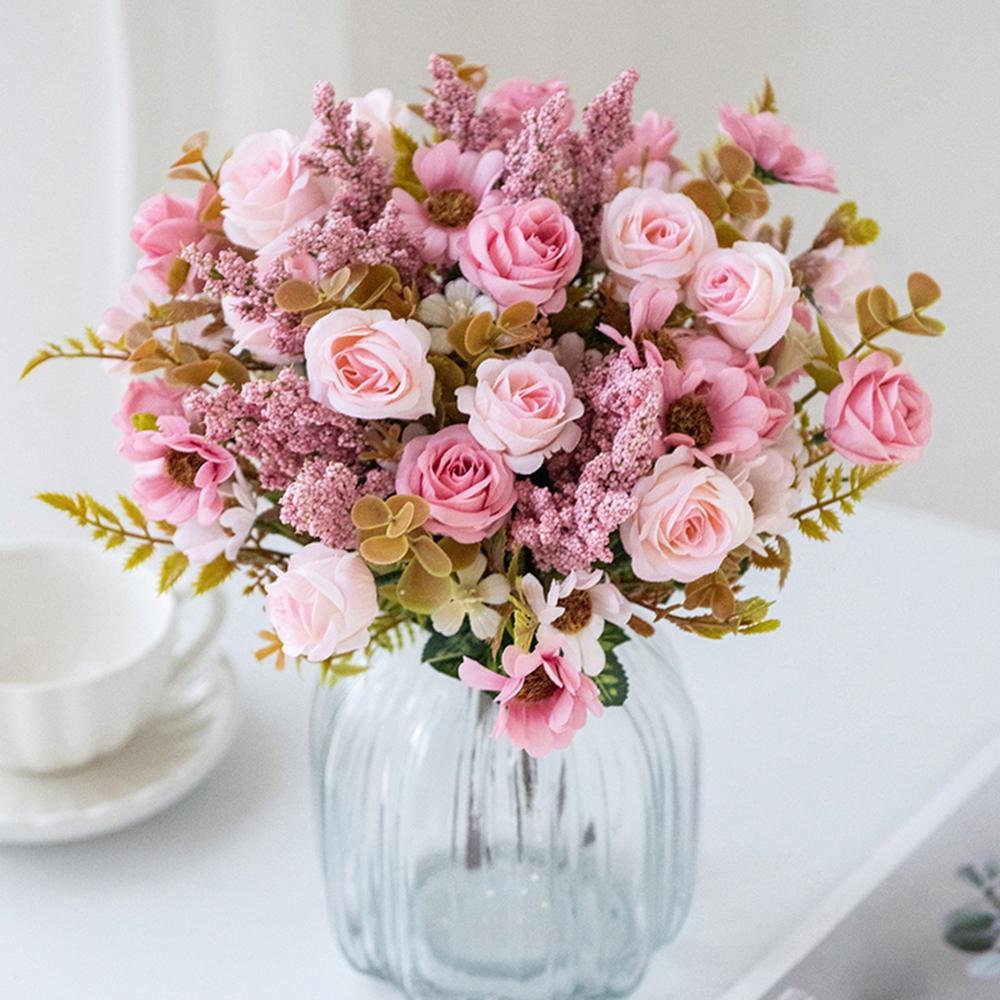 1/3pcs Artificial Flowers Roses Silk Wedding Wreath Home Room Table Festival Outdoor Garden Yard Decor Bridal Bouquets Diy Gifts