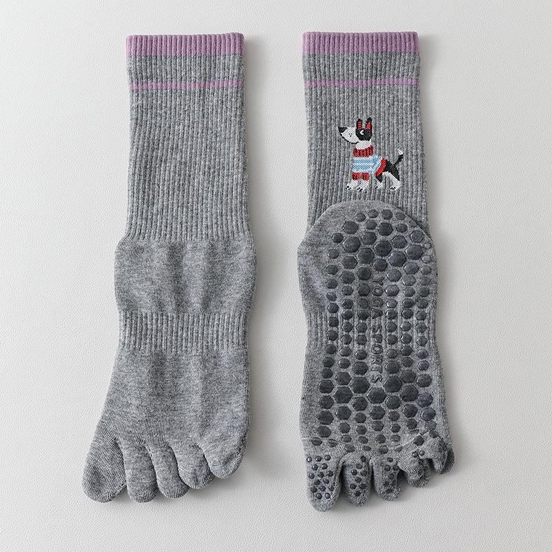 

Женские весенне-осенние спортивные профессиональные нескользящие фитнес-носки-трубки с пятью пальцами для пилатеса и йоги 1 pair светло-серый