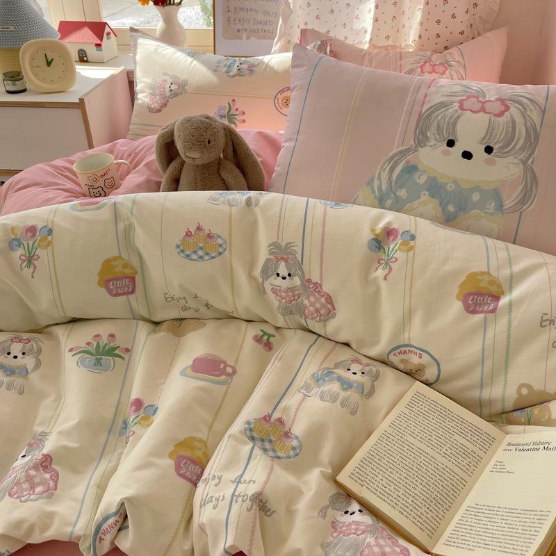 

Комплект постельного белья из корейского хлопка в мультяшном стиле: Комбинация простыни 1,5 м/1,8 м и пухового одеяла из чистого хлопка 1.2m Bed Set Flat, Duvet 150x200cm